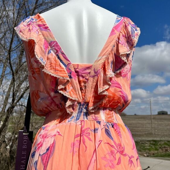 Hale Bob Orange Gianna Lace Insert Maxi Dress New Size Small - Picture 7 of 13